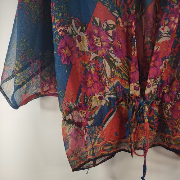 August Silk Options Sheer Boho Short Kimono, Size Medium - Picture 5 of 8